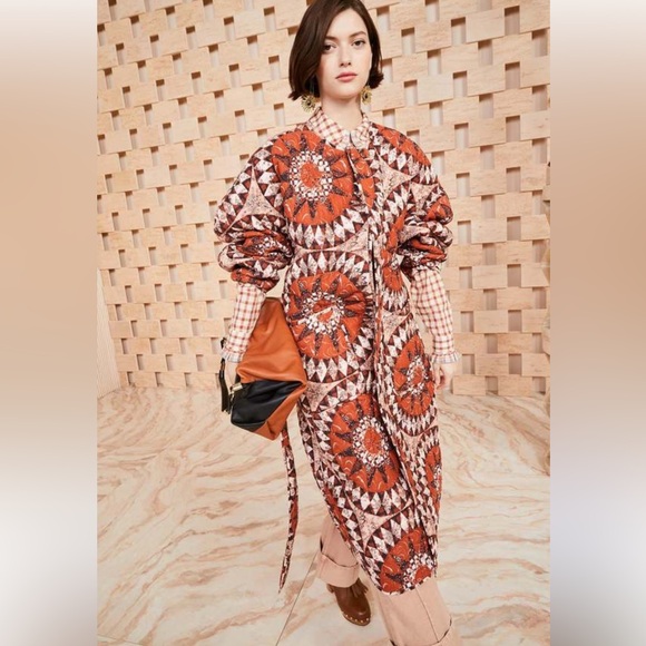 Ulla Johnson Quilted Marta Coat Bohemian Statement Outerwear Brown/ Cream Sz M - Picture 3 of 16